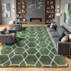 6x9 Area Rugs for Living Room Bedroom, Fluffy Olive Green and White Rug | by ONASAR