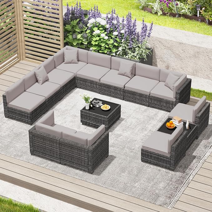 KIGOTY Patio Furniture Set, 14 Pieces Modular Outdoor Sectional Sofa, PE Rattan by KIGOTY