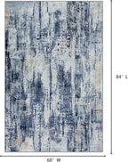 5x7 Area Rugs for Living Room: Washable Abstract Blue Gold Badroom Carpet | - Image 2