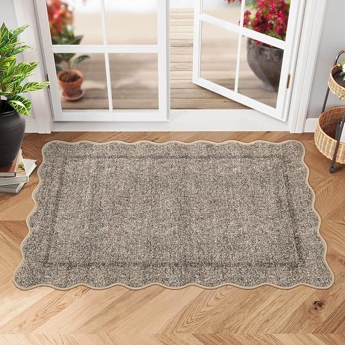 GarveeHome 2x3 Rug Washable Scalloped Non Slip Indoor Door Mat, Taupe | Rugs by GarveeHome