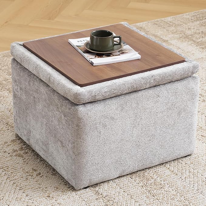 Large Storage Ottoman, Chenille Ottoman Foot Stools, Ottoman Footstool - Image 3
