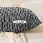 Set of 4 Dark Grey Decorative Throw Pillow Covers 12x20 Inch Corduroy Pillow - Image 3