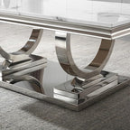 Henf 47" Marble Coffee Table Modern White Faux Marble Center Table - Image 6