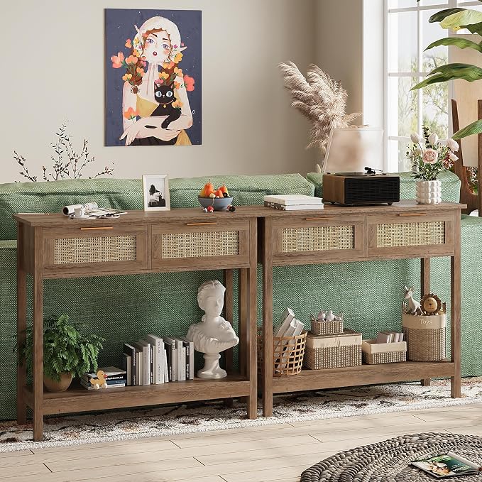 Trironsun Farmhouse Rattan Console Table - Image 4