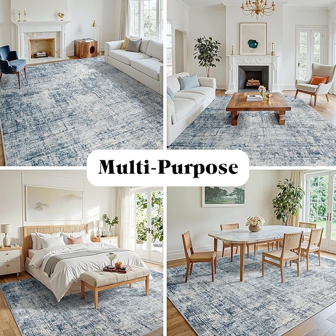 6x9 Washable Area Rug for Living Room Bedroom: Non-Slip Modern Blue Gold | - Image 3