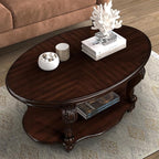 Oval Wood Coffee Table for Living Room, 2-Tier Solid Wood Coffee Table - Image 6