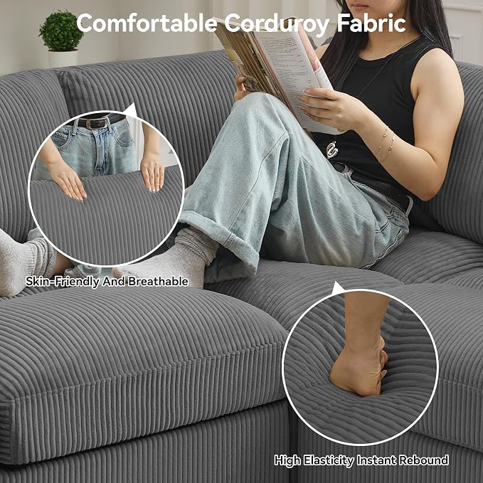 87.5'' L Shaped Modular Sectional Sofa, 3 Seater Cloud Couch - Image 3