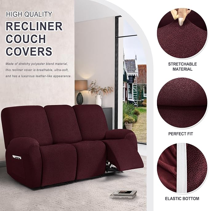 ANARACHON Leather Look Recliner Couch Cover, 8-Pieces Stretch Recliner Sofa - Image 4