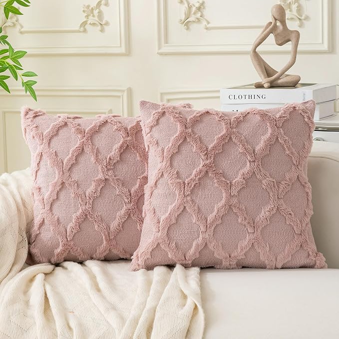 Set of 2 Soft Moroccan Throw Pillow Covers 18x18 Inch Plush Boho Decorative by Cozoomy