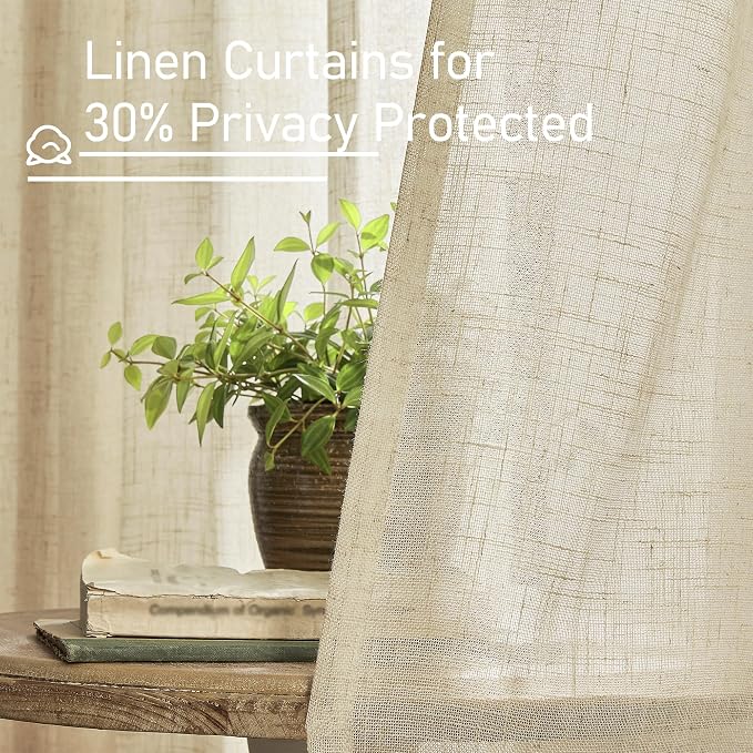 30 Inch Cafe Linen Curtains for Kitchen Window Over Silk 2 Panels | Semi Sheer - Image 5