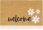 Coir Welcome Mat, Welcome Daisies, 17 x 29 in | 100% Natural Coir, Anti-Shedding by AmaruDoorMats