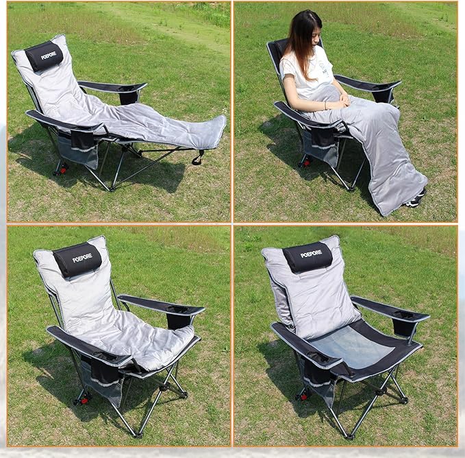 Reclining Camping Chair with Removable Footrest Lounge Chair with Headrest - Image 5