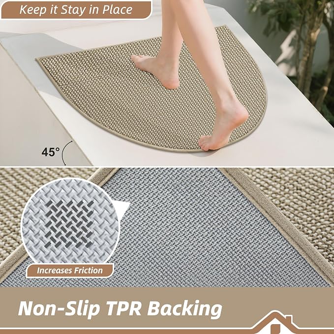 BEQHAUSE Dirt Trapper Door Mat 24" x 36" Half Circle Non Slip, Light Beige | - Image 4
