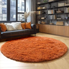 Amdrebio Burnt Orange Shag Plush Big Round Rug 6Ft - Image 3
