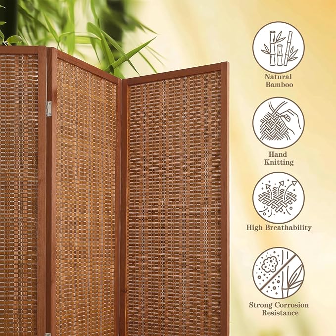 4 Panel Room Divider and Extra Wide Folding Privacy Screen, Bamboo Room Divider - Image 4