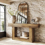 LITTLE TREE 63 Inches Long Console Table, 2-Tier Farmhouse Sofa Table Behind - Image 3