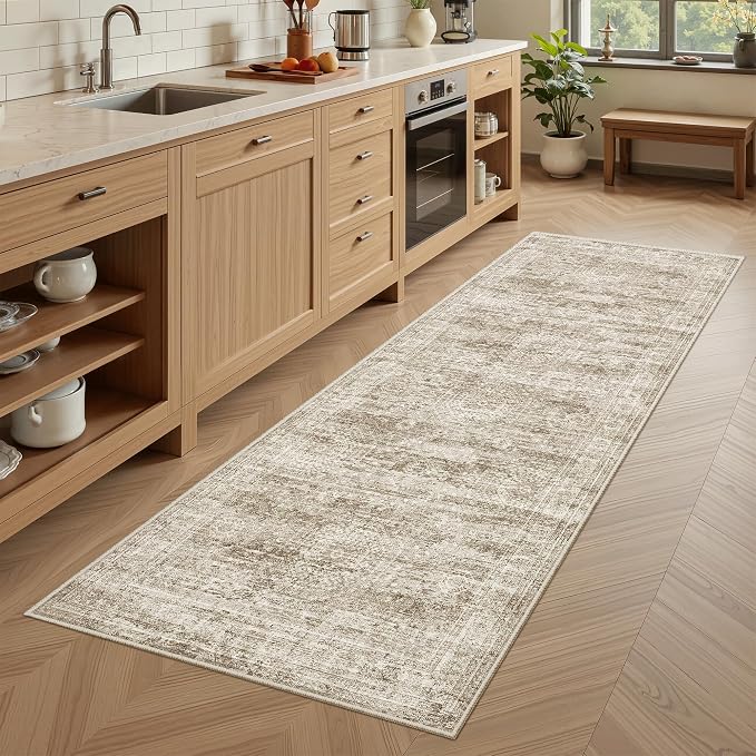 Soalmost Runner Rug 2x6 Washable Kitchen Hallway Runners Non-Slip Brown | Soft - Image 2