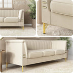 83.46" W Beige Velvet Sofa Couch - Image 6