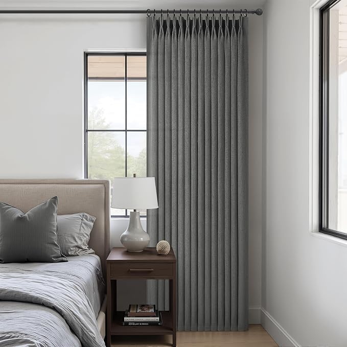 Extra Long Floor to Ceiling Dark Grey Bedroom 108 Inch Curtains, Pinch Pleated - Image 6