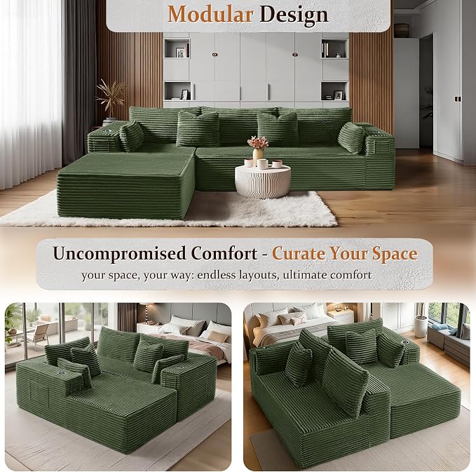 108" Cloud Sectional Couch, Comfort L Shaped Boneless Couch - Image 3