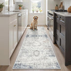 Soalmost Runner Rug 2x5 Washable Non-Slip Kitchen Entry Runners Blue/Ivory | - Image 3