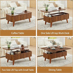 3 in 1 Lift Top Coffee Table, Fluted Convertible Coffee Tables Converts to - Image 4