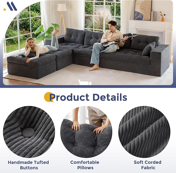 MAXYOYO 132" U Shaped Modular Sectional Sofa - Image 7