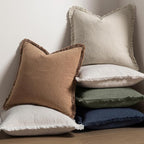 MIULEE Boho Linen Fringe Decorative Fall Throw Pillow Covers Brown 18x18 | Set - Image 5