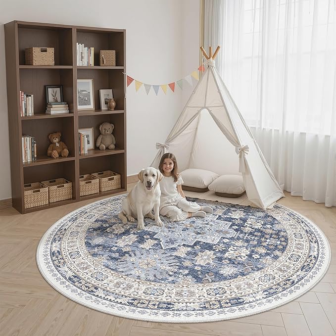 Round Rug 8ft, Circle Rug for Dining Room Table, Dining Room, Nursery Room by Zesthome