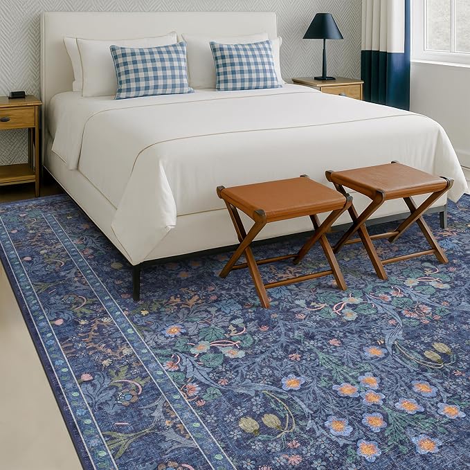 Boho 8x12 Washable Dark Blue Rug - Image 6