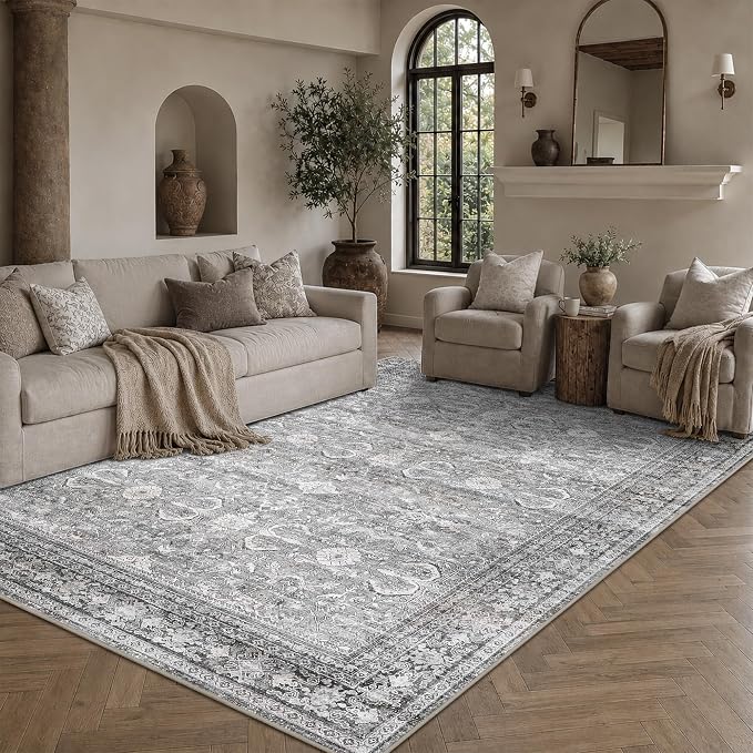 Schweek Grey 6x9 Area Rug Non-Slip Washable Vintage Rugs by Schweek