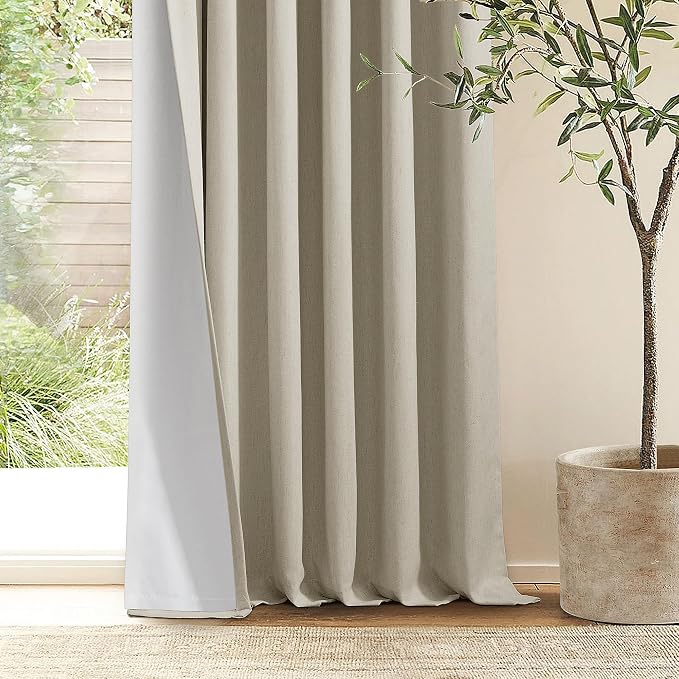Extra Wide Burlywood Birch Pleated Blackout Linen 60 x 84 Inch Curtains | 100% - Image 8