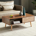 Coffee Table with Storage, Mid Century Boho Wood Center Table with Open Storage by Ganooly