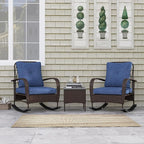 Outsunny 3 Piece Wicker Patio Furniture Set, PE Rattan Rocking Chairs - Image 9