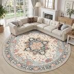 RELEANY Washable Area Rug, Round 10ft, Water Repellent, Pet Friendly, Vintage by RELEANY