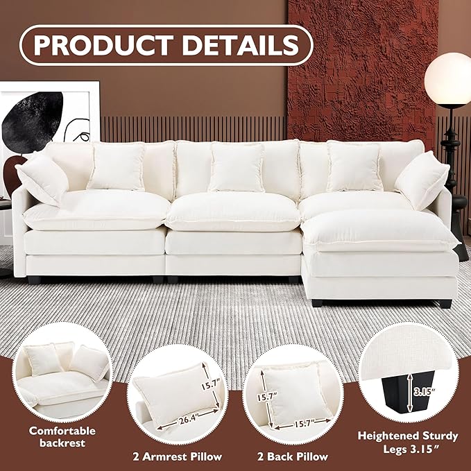 Ihanherry 111.4" L Shaped Modern Sofa Modular Sectional Cloud Couch - Image 3