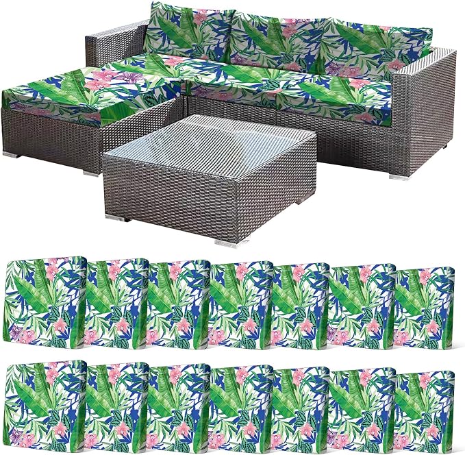 CALBODE 14 Pcs Stretch Sofa Chair Seat Cushion Covers, Tropical Plant | Washable by CALBODE