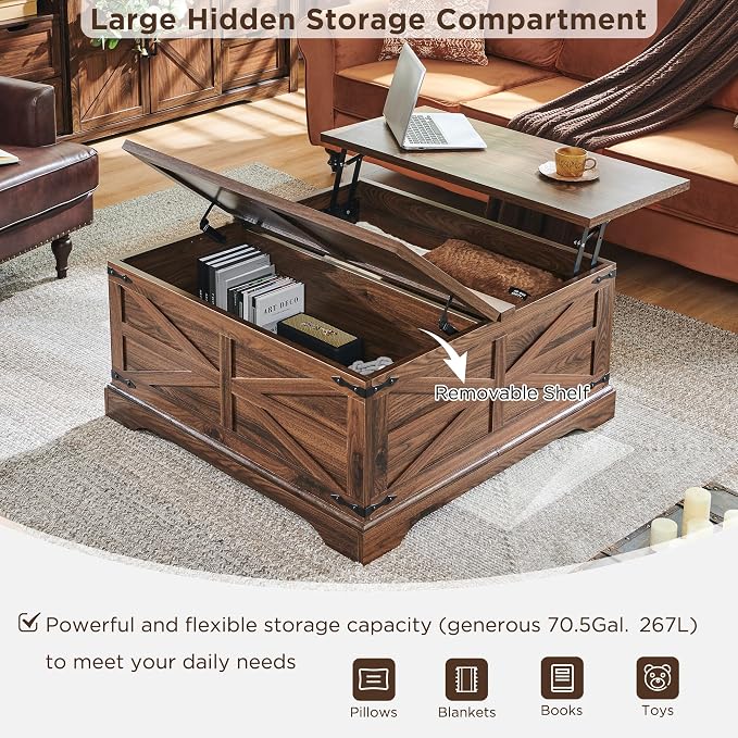 JXQTLINGMU 36" Lift Top Coffee Table - Image 4
