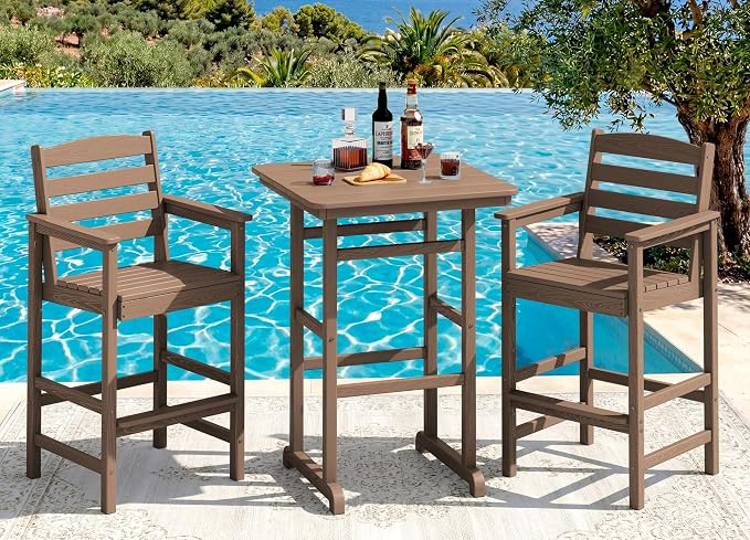 SERWALL Balcony Adirondack Chairs and Table 3 Pieces Set, Adirondack Bar Height by SERWALL