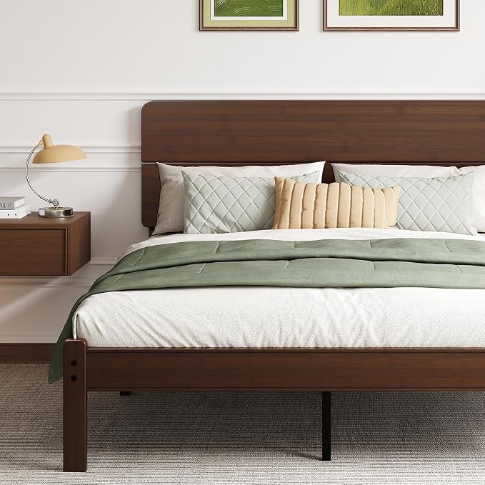 BOSRII 14in High Solid Bamboo Wood Platform Queen Size Bed Frame by FORYOURBETTERSLEEP