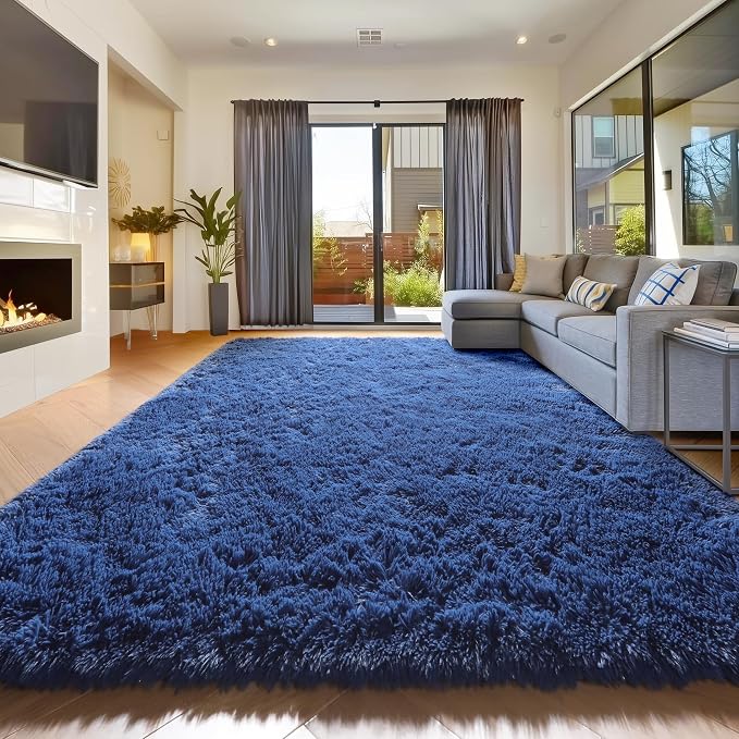 Amdrebio Navy Blue Shag Plush Area Rug 5x8 - Image 7