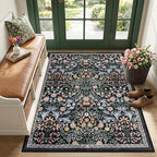 PLHXFR Area Rug Living Room: 3x5 Floral Washable Boho Carpet Dark Black | by PLHXFRSoftAreaRugs