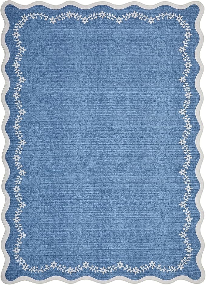 GarveeHome Scalloped Entryway Rug 2x3 Blue Washable Front Door Entry Rug | - Image 5