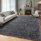 Grey Area Rugs for Living Room, 5x8 Gray Fluffy Shag Bedroom Rug, Ultra Soft by ONASAR