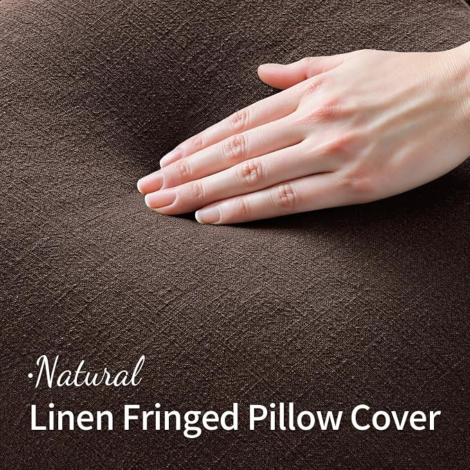 MIULEE Linen Decorative Fall Euro Throw Pillow Covers Dark Brown 26x26 | Set of - Image 3