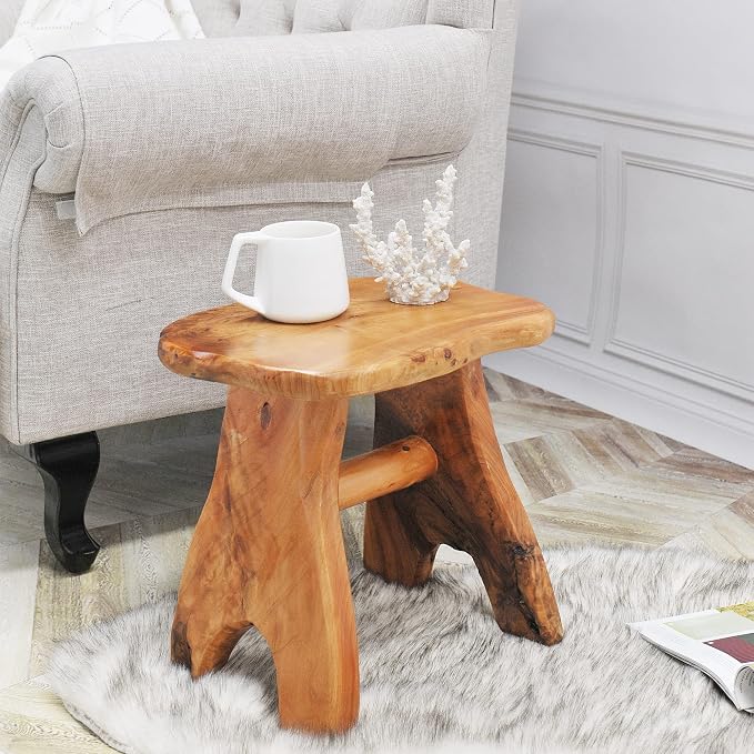 Natural Shape Solid Wood Tree Stump Stool 15"x12"x15" Cedar Root End Table - Image 7