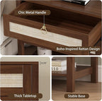 Xixini Nightstand Set of 2, Rattan Boho Bedside Table - Image 5