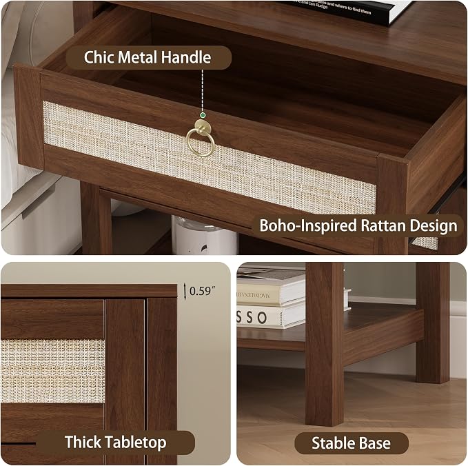 Xixini Nightstand wih 2 Drawers & Open Shelf, Small Mid Century Modern Night - Image 5