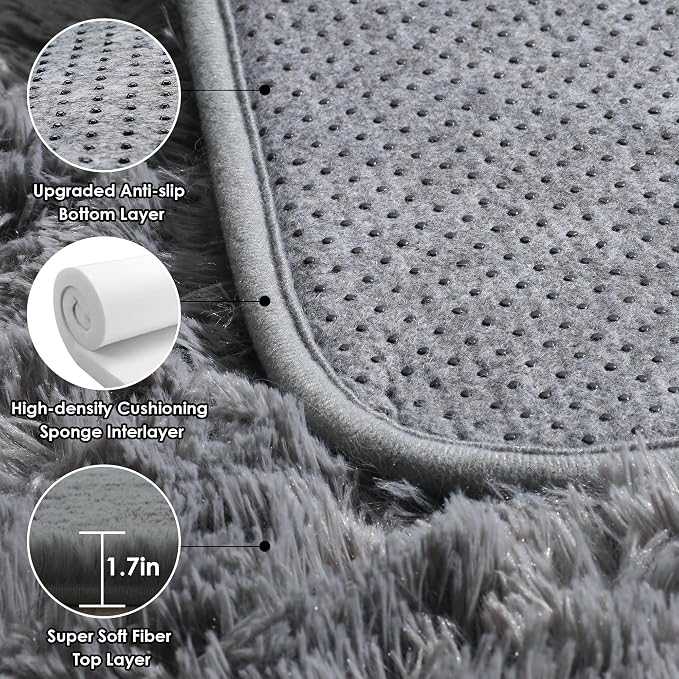 Grey Area Rugs 9x12 Living Room, Soft Plush Thick Shaggy Big Floor Carpet - Image 3