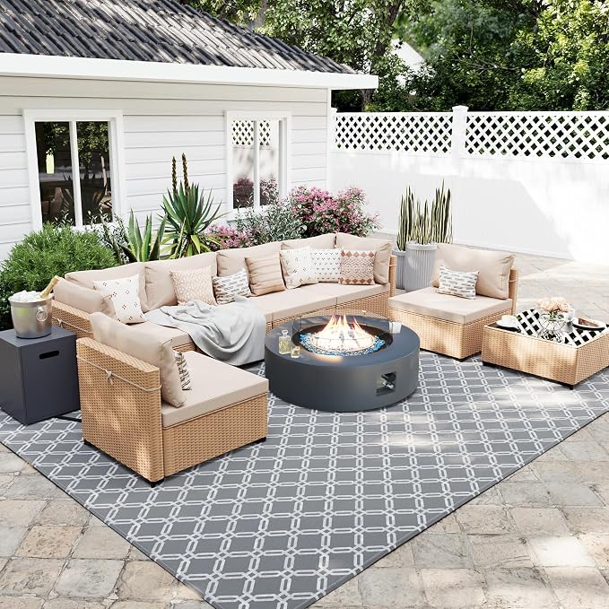 UPHA 9 Pieces Patio Furniture Sets, Wicker Outdoor Sectional Sofa Couch by UPHA